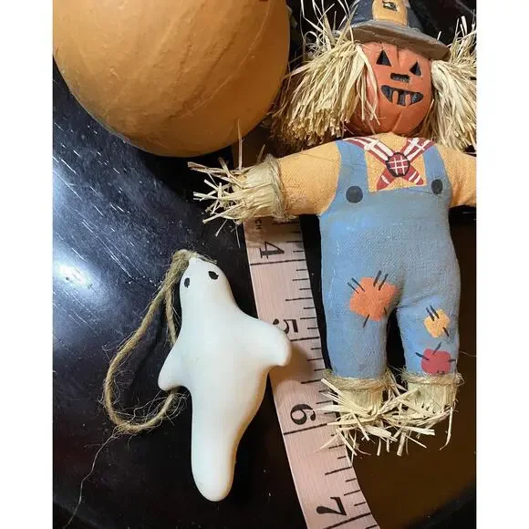 Vintage Folk Art Primitive Hand Made Paper Mache Halloween 3 Set Ornaments - Picture 9 of 9